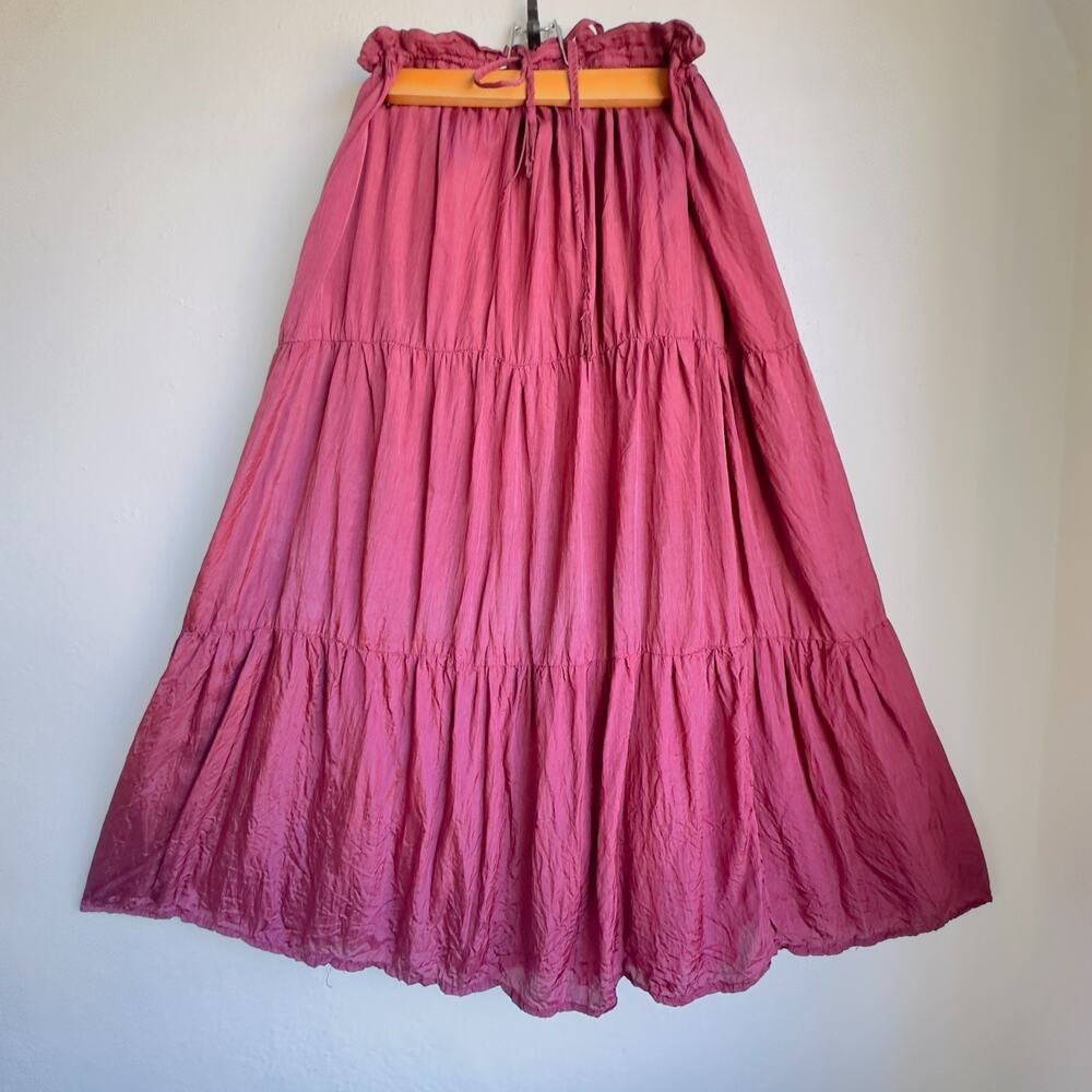 Vintage Tiered Maxi Skirt Urban Rayon Rouge Crinkle Semi Sheer Boho Peasant Sz S